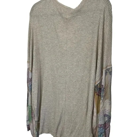 Hummingbird Tie‎ Front Waffle Knit Top Size 3X Boho Mixed Print Sleeve Bohochic - Picture 5 of 12